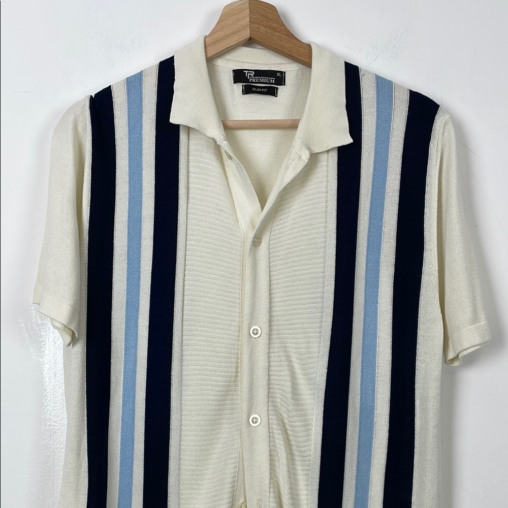 TR Tailored Recreation Old Money Men XL Preppy Striped Short Sleeve Knit Shirt - Picture 3 of 8